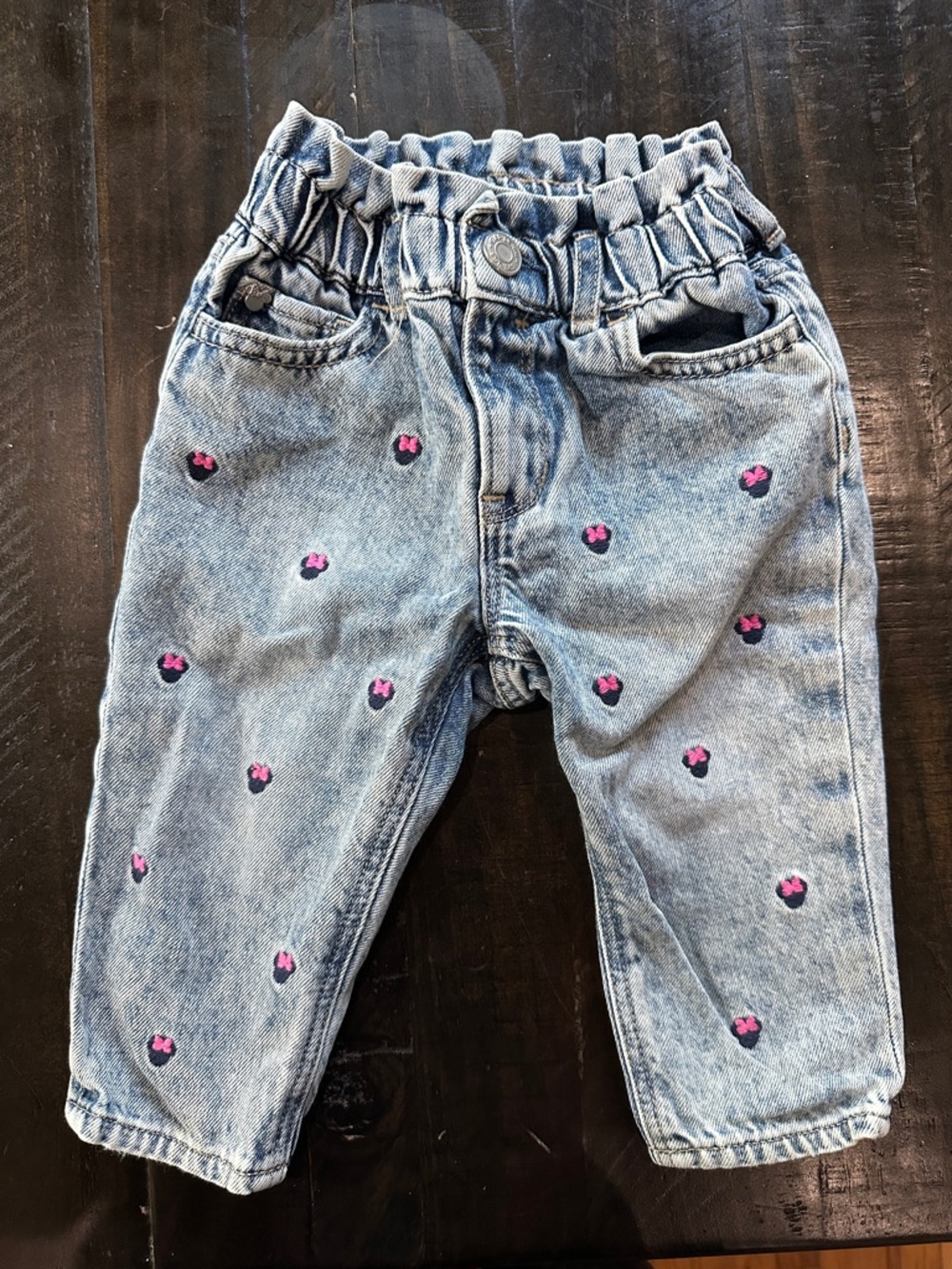 GAP Light Blue Denim Joggers with Pink Dot Embroidery